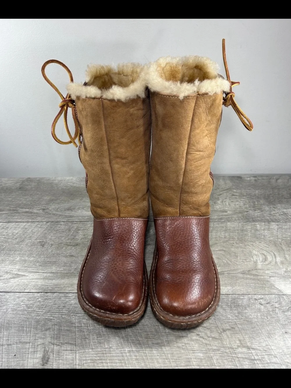 Born Yuma Lace-Up Shearling Chestnut Leather Winter Snow Women’s Boots Size 7